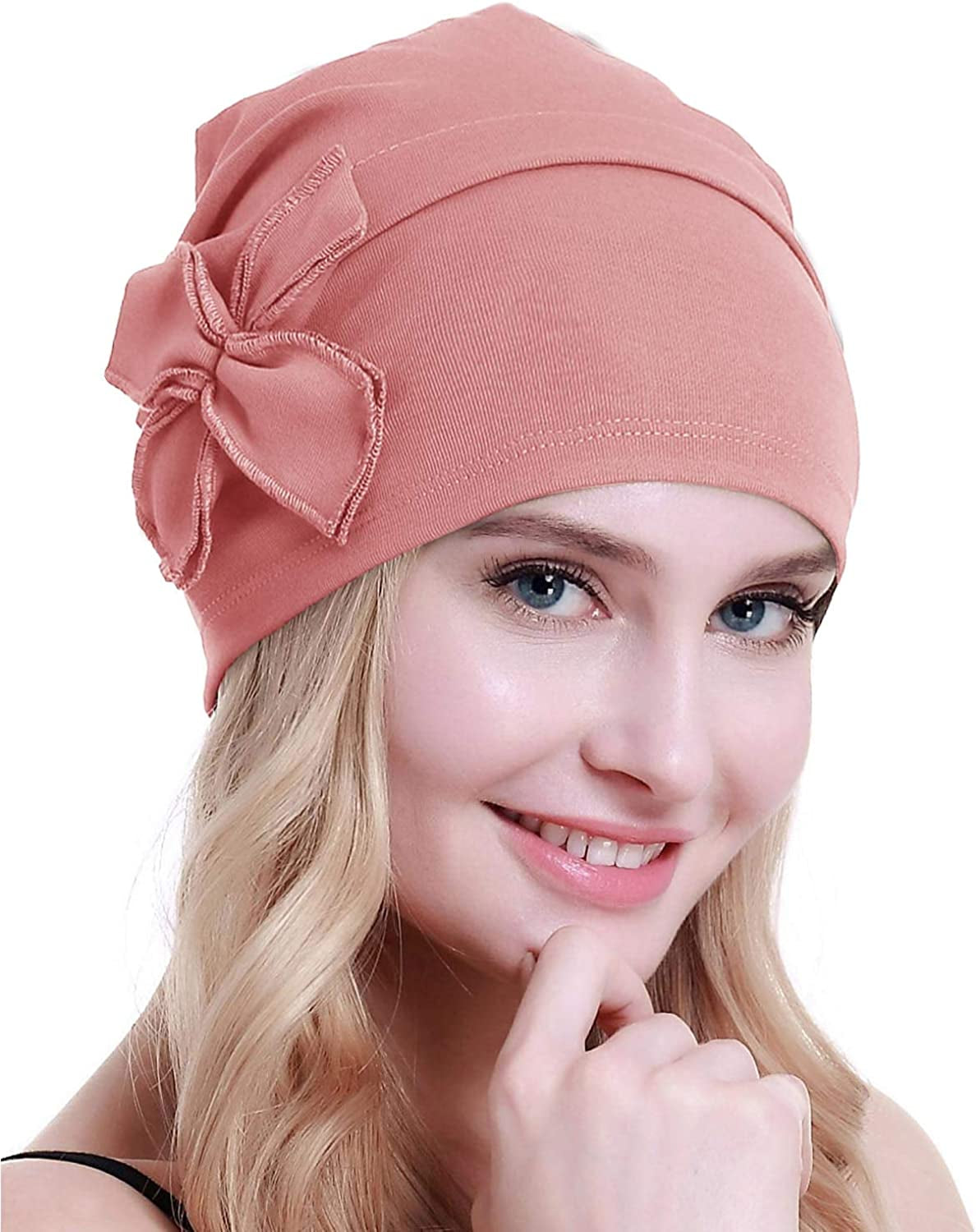 Osvyo Cotton Chemo Turbans Headwear Beanie Hat Cap for Women Cancer Patient Hairloss Apparel & Accessories > Clothing Accessories > Headwear osvyo Cotton Almond Pink One Size 