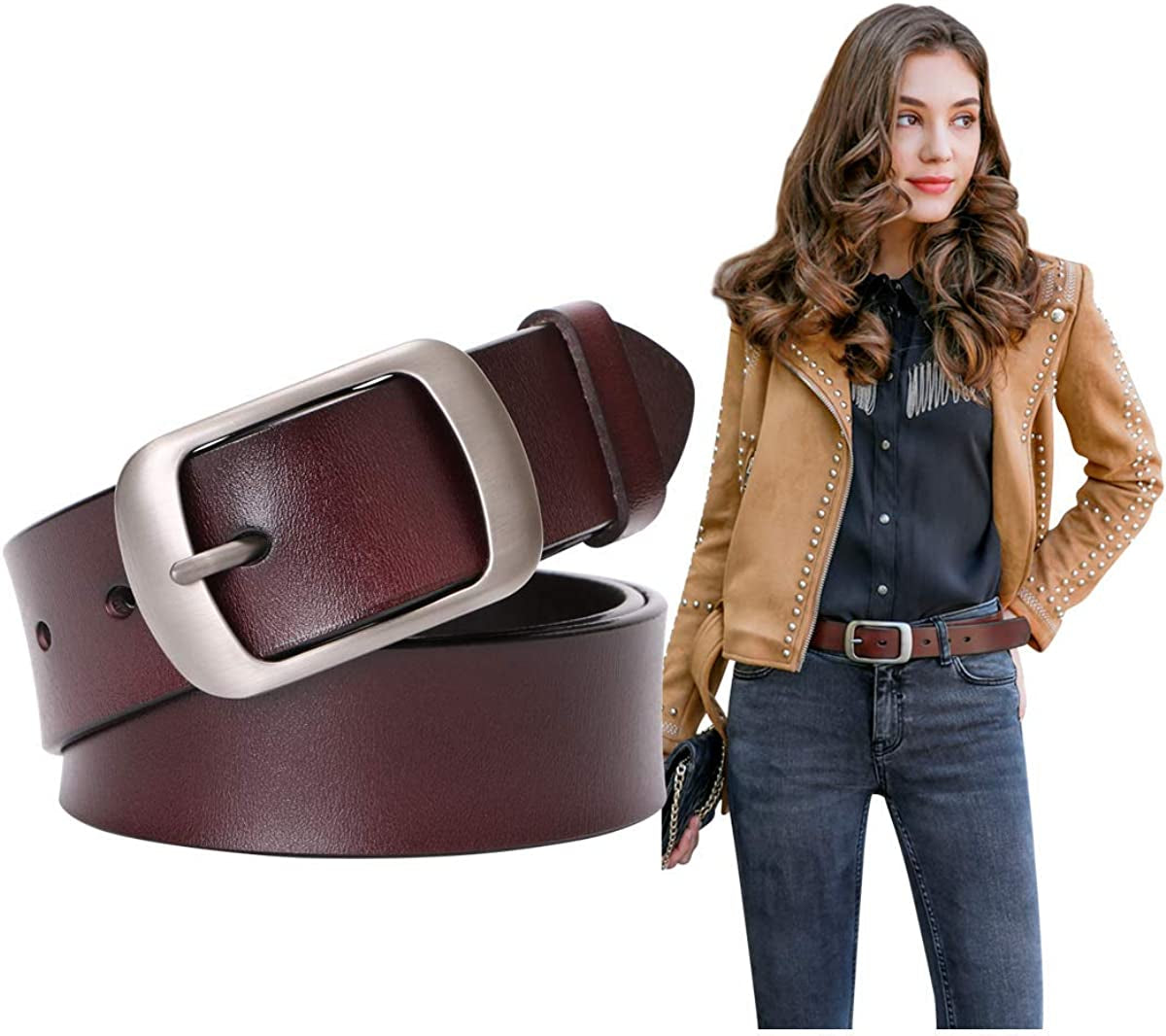 Fashion Womens Leather Belts SUOSDEY with Pin Buckle Waist Belt for Jeans Pants Apparel & Accessories > Clothing Accessories > Belts SUOSDEY 01-coffee Large: fits waist from 38"-42" 