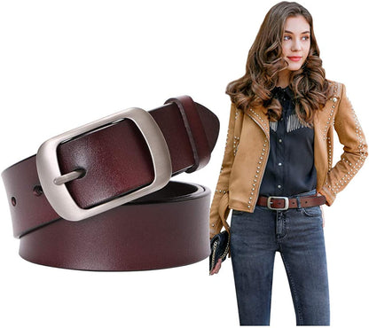 Fashion Womens Leather Belts SUOSDEY with Pin Buckle Waist Belt for Jeans Pants Apparel & Accessories > Clothing Accessories > Belts SUOSDEY 01-coffee Large: fits waist from 38"-42" 