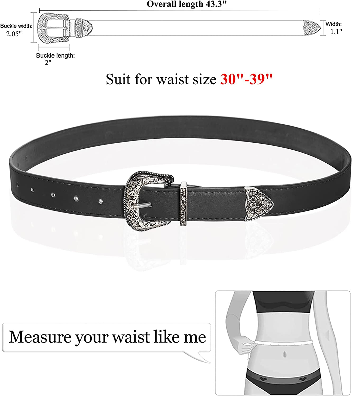Western-Leather-Belts-Women Vintage Waist-Belts with Hollow Out Flower Buckle Apparel & Accessories > Clothing Accessories > Belts INOGIH   
