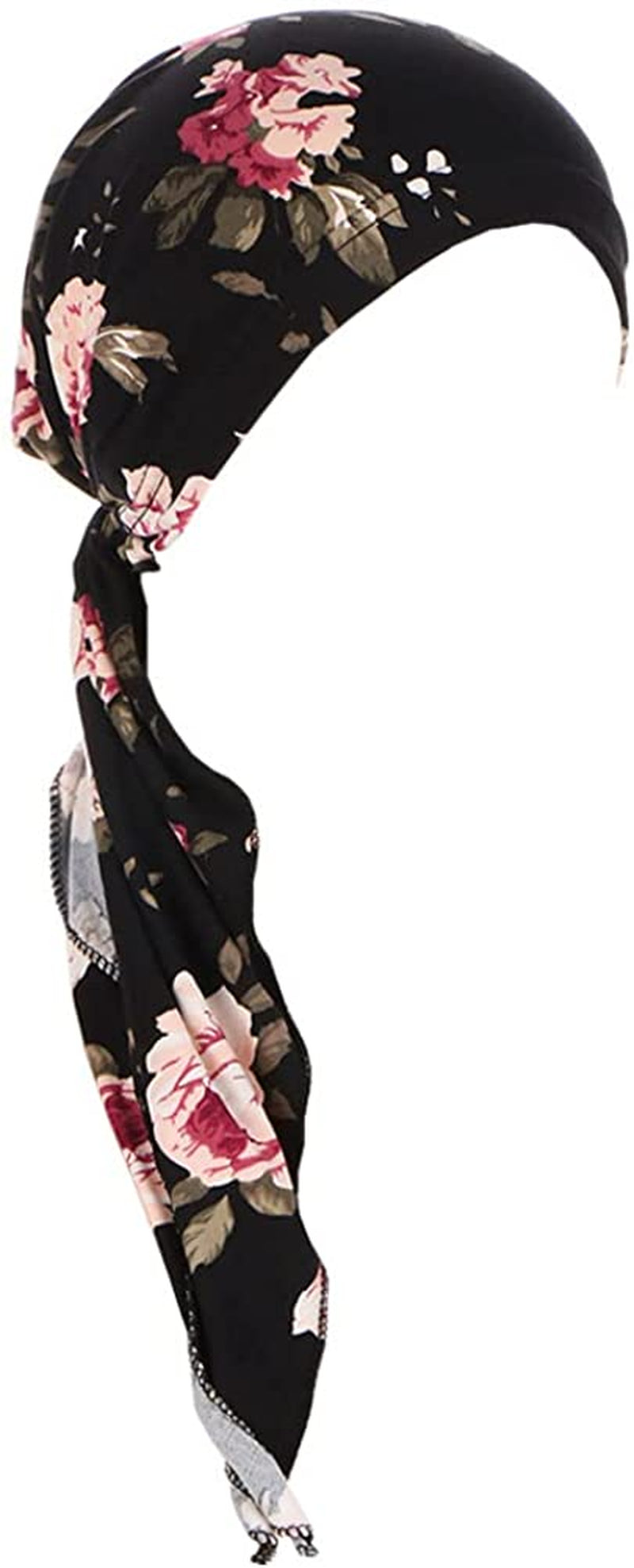 Fxhixiy Pre-Tied Bandana Turban Hat Chemo Cancer Headscarf Headwraps Headwear for Women Hair Cover Hat Apparel & Accessories > Clothing Accessories > Bandanas & Headties Fxhixiy Black Flower  