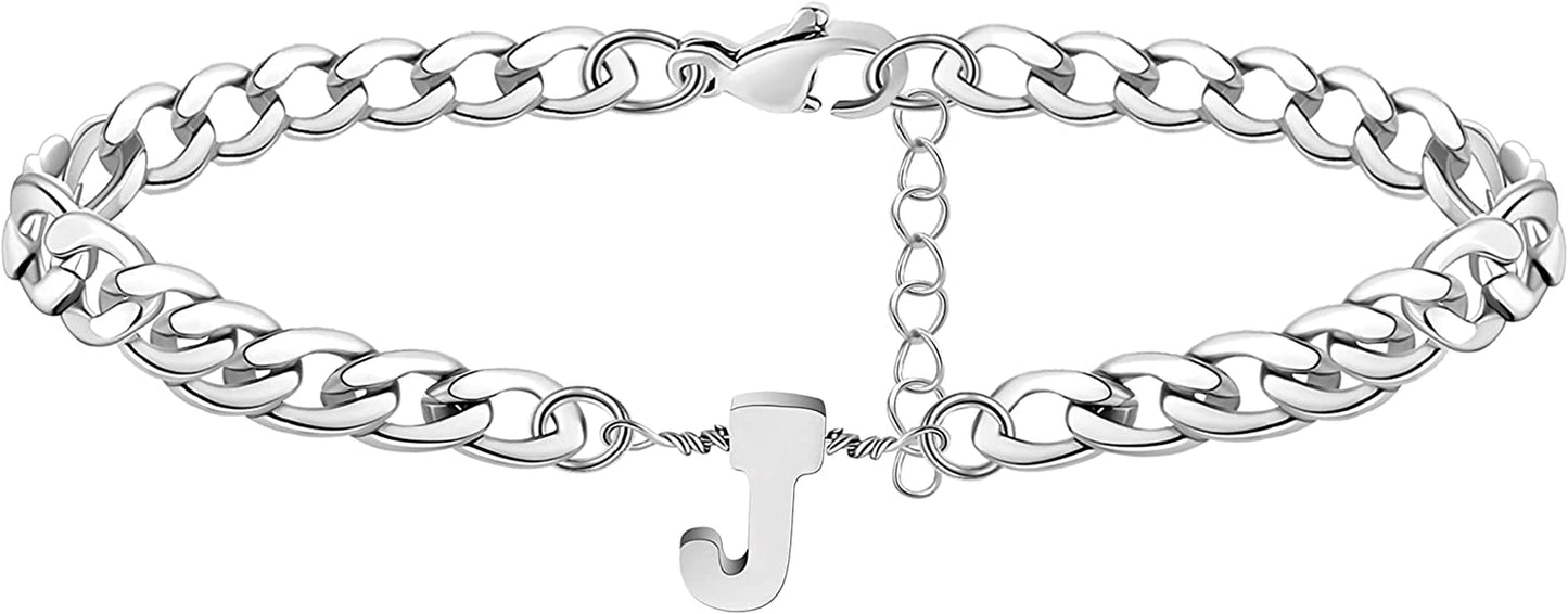 Silver Anklet Initial Ankle Bracelets for Women Teen Girls Figaro Chain Personalized Birthday Gifts for Women Summer Gift Beach Jewelry Anklet for Women Letter A-Z Jewelry Apparel & Accessories > Jewelry > Anklets JoycuFF J  