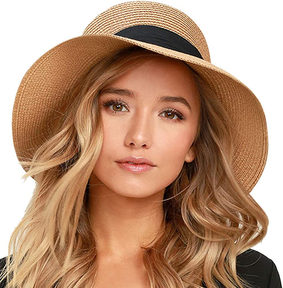 FURTALK Womens Beach Sun Straw Hat UV UPF50 Travel Foldable Brim Summer UV Hat Apparel & Accessories > Clothing Accessories > Hats KYLIE MAX Pure Khaki Medium 