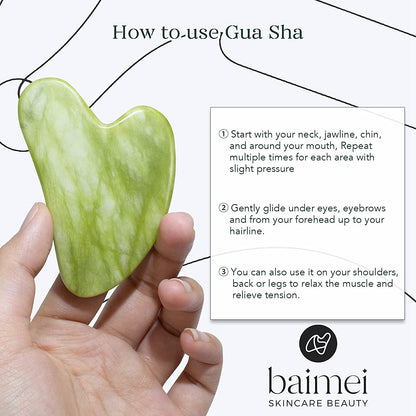 BAIMEI Jade Roller & Gua Sha Set Face Roller and Gua Sha Facial Tools for Skin Care Routine and Puffiness-Green Health & Beauty > Personal Care > Cosmetics > Cosmetic Tools > Skin Care Tools BAIMEI   