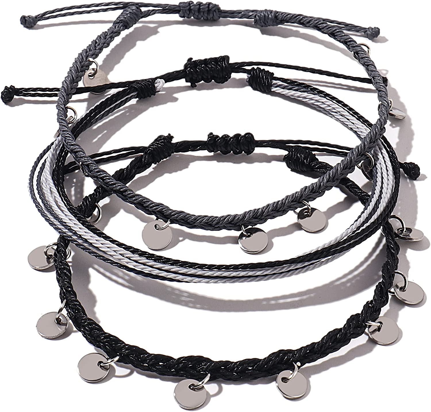 FANCY SHINY String Ankle Bracelets Waterproof Rope Anklets Braided Beach Boho Coin Anklets Cute Friendship Foot Jewelry for Women Teen Girls Apparel & Accessories > Jewelry > Anklets FANCY SHINY Gray Disc  