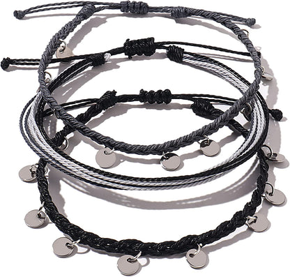 FANCY SHINY String Ankle Bracelets Waterproof Rope Anklets Braided Beach Boho Coin Anklets Cute Friendship Foot Jewelry for Women Teen Girls Apparel & Accessories > Jewelry > Anklets FANCY SHINY Gray Disc  