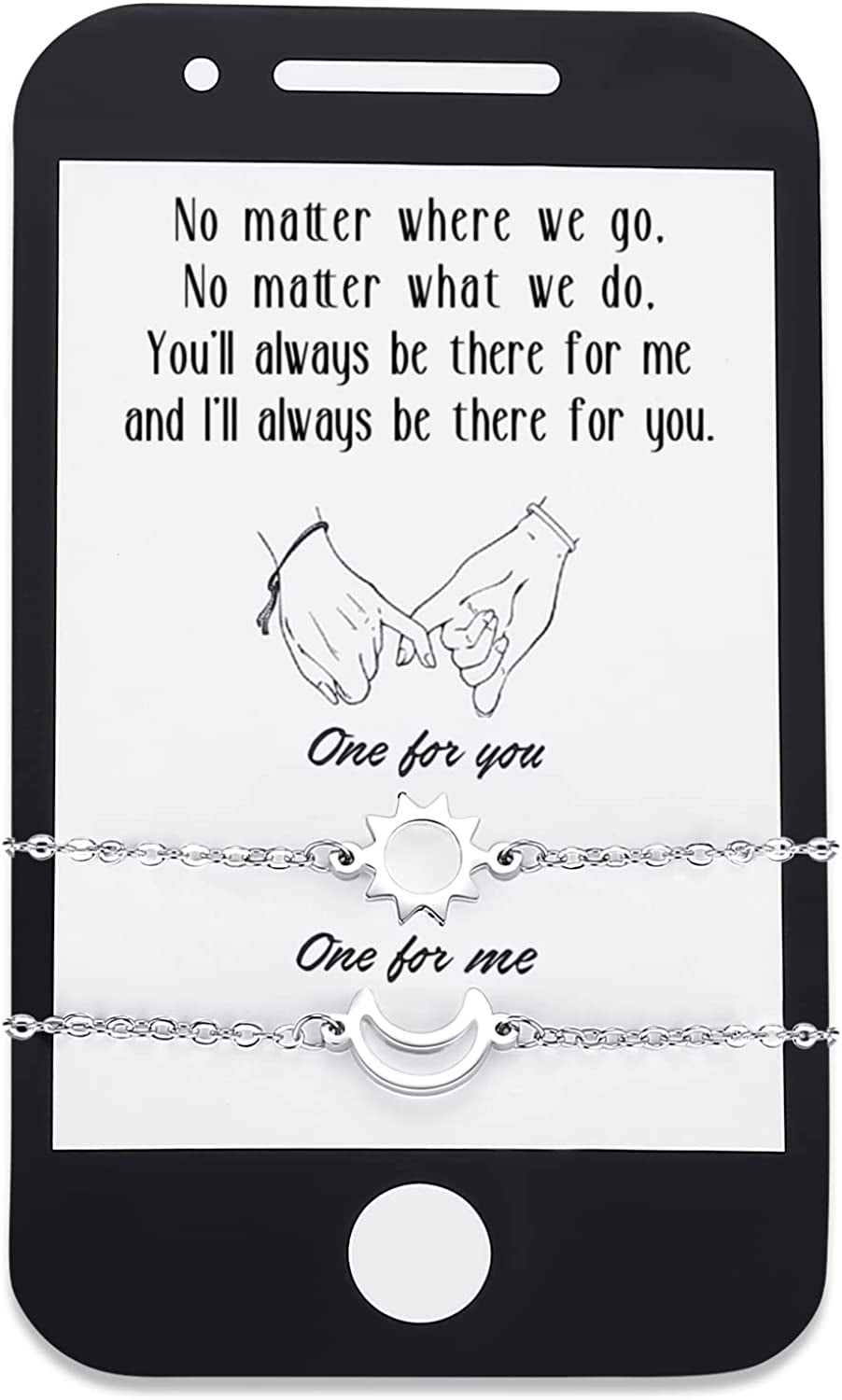 SAM & LORI Unique Matching Bracelets for Best Friends Couples Mother Daughter Son Dad Sisters Brothers-Unisex Adjustable Bracelets- Comes with Cards in Giftable Packing Apparel & Accessories > Jewelry > Bracelets SAM & LORI 2-Sun Moon-Silver-Phone Shape Card  