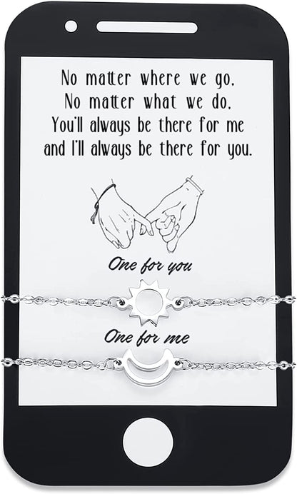 SAM & LORI Unique Matching Bracelets for Best Friends Couples Mother Daughter Son Dad Sisters Brothers-Unisex Adjustable Bracelets- Comes with Cards in Giftable Packing Apparel & Accessories > Jewelry > Bracelets SAM & LORI 2-Sun Moon-Silver-Phone Shape Card  