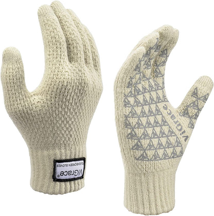 Winter Warm Touchscreen Gloves for Men and Women Touch Screen Fleece Lined Knit Anti-Slip Wool Glove Apparel & Accessories > Clothing Accessories > Gloves & Mittens ViGrace Beige X-Large 