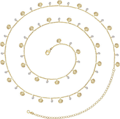 Kissyan Bikini Body Chains for Women, 14K Gold Adjustable Sexy Waist Chain Summer Beach Colorful Cuban Link Pearl Evil Eyes Belly Chain Handmade Jewelry Apparel & Accessories > Jewelry > Body Jewelry KissYan Gold-shell&cz  