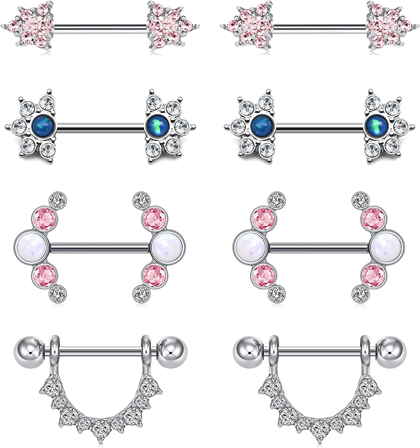 TOKRING 14G 14Mm 16Mm Nipple Rings Surgical Steel Nipple Barbell Nipple Piercing Jewelry for Women Girls Apparel & Accessories > Jewelry > Body Jewelry TOKRING Style G: 14mm silver  