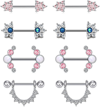 TOKRING 14G 14Mm 16Mm Nipple Rings Surgical Steel Nipple Barbell Nipple Piercing Jewelry for Women Girls Apparel & Accessories > Jewelry > Body Jewelry TOKRING Style G: 14mm silver  