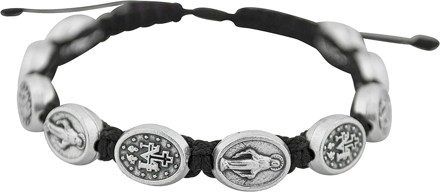 Good Shepherd Creations Adjustable Cord Bracelet with Miraculous Medals Apparel & Accessories > Jewelry > Bracelets Good Shepherd Creations Black  