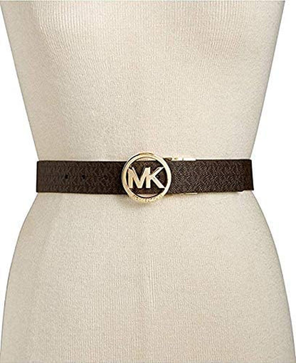 Michael Kors Womens Reversible Belt White/Brown Mk Gold Buckle Apparel & Accessories > Clothing Accessories > Belts Michael Kors   