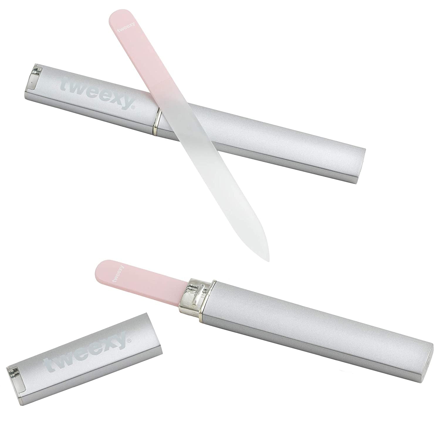 Tweexy Genuine Czech Crystal Glass Nail File (2 Pack) with Protective Case and Vinyl Sleeve, Manicure and Pedicure Tool, Nail Care Accessories (Light Pink) Health & Beauty > Personal Care > Cosmetics > Cosmetic Tools > Nail Tools tweexy   