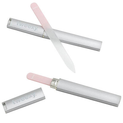 Tweexy Genuine Czech Crystal Glass Nail File (2 Pack) with Protective Case and Vinyl Sleeve, Manicure and Pedicure Tool, Nail Care Accessories (Light Pink) Health & Beauty > Personal Care > Cosmetics > Cosmetic Tools > Nail Tools tweexy   