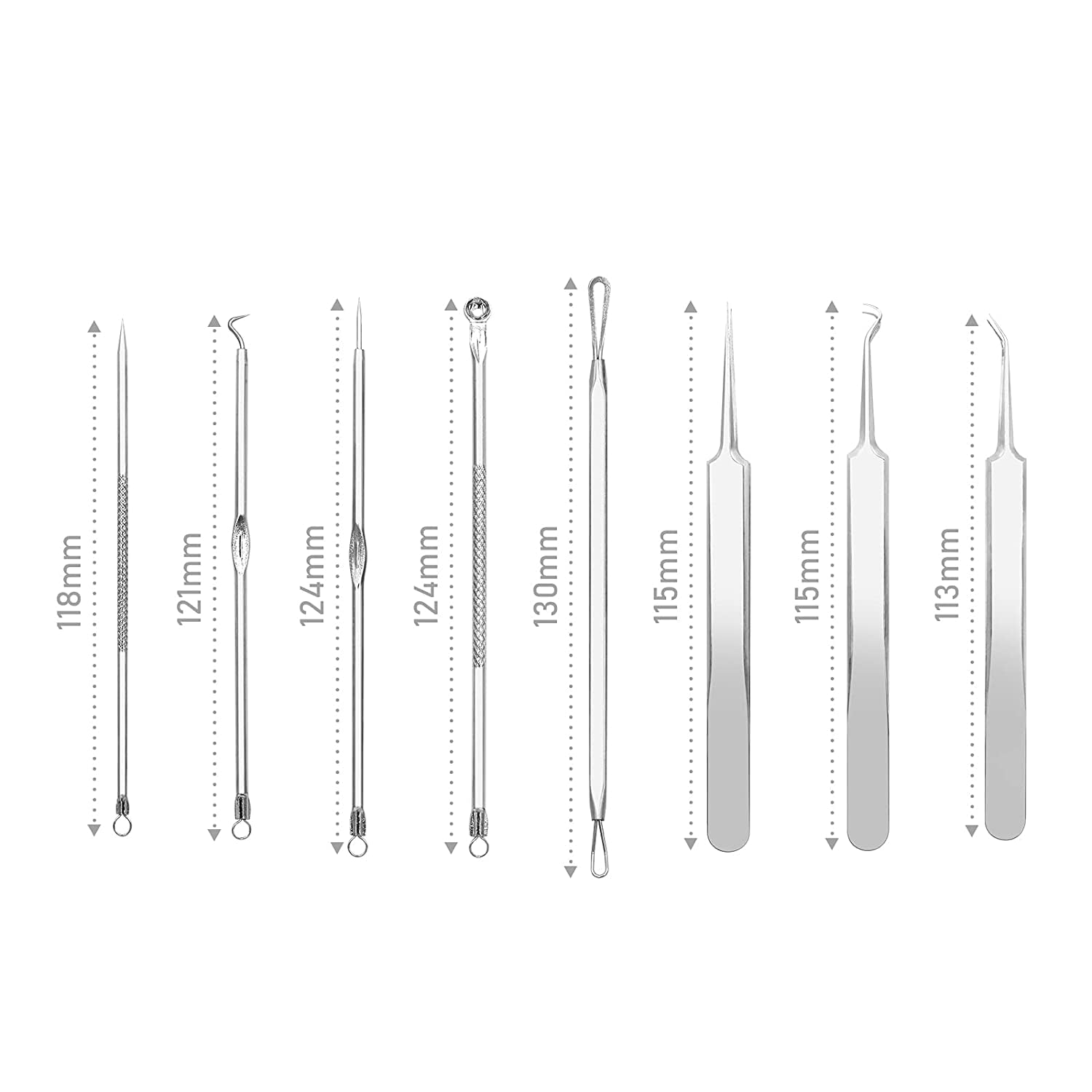 Blackhead Remover Pimple Popper Tool Kit Acne Blemish Pimple Extractor Needle Facial Comedone Clip Blackhead Tweezer for Ingrown Hair Removal 8 Pcs in Metal Case Health & Beauty > Personal Care > Cosmetics > Cosmetic Tools > Skin Care Tools Dr.Pedi   
