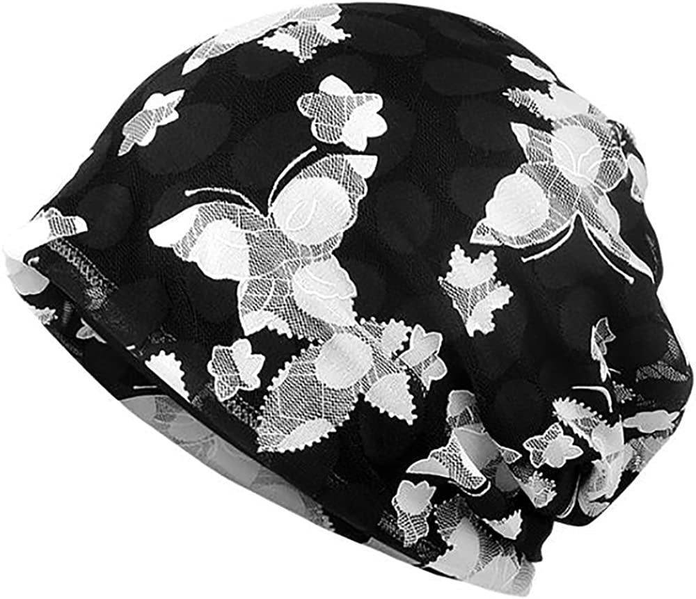 Glamorstar Floral Lace Beanie Hat Chemo Cap Stretch Slouchy Turban Headwear Apparel & Accessories > Clothing Accessories > Headwear Glamorstar Butterfly Black One Size 