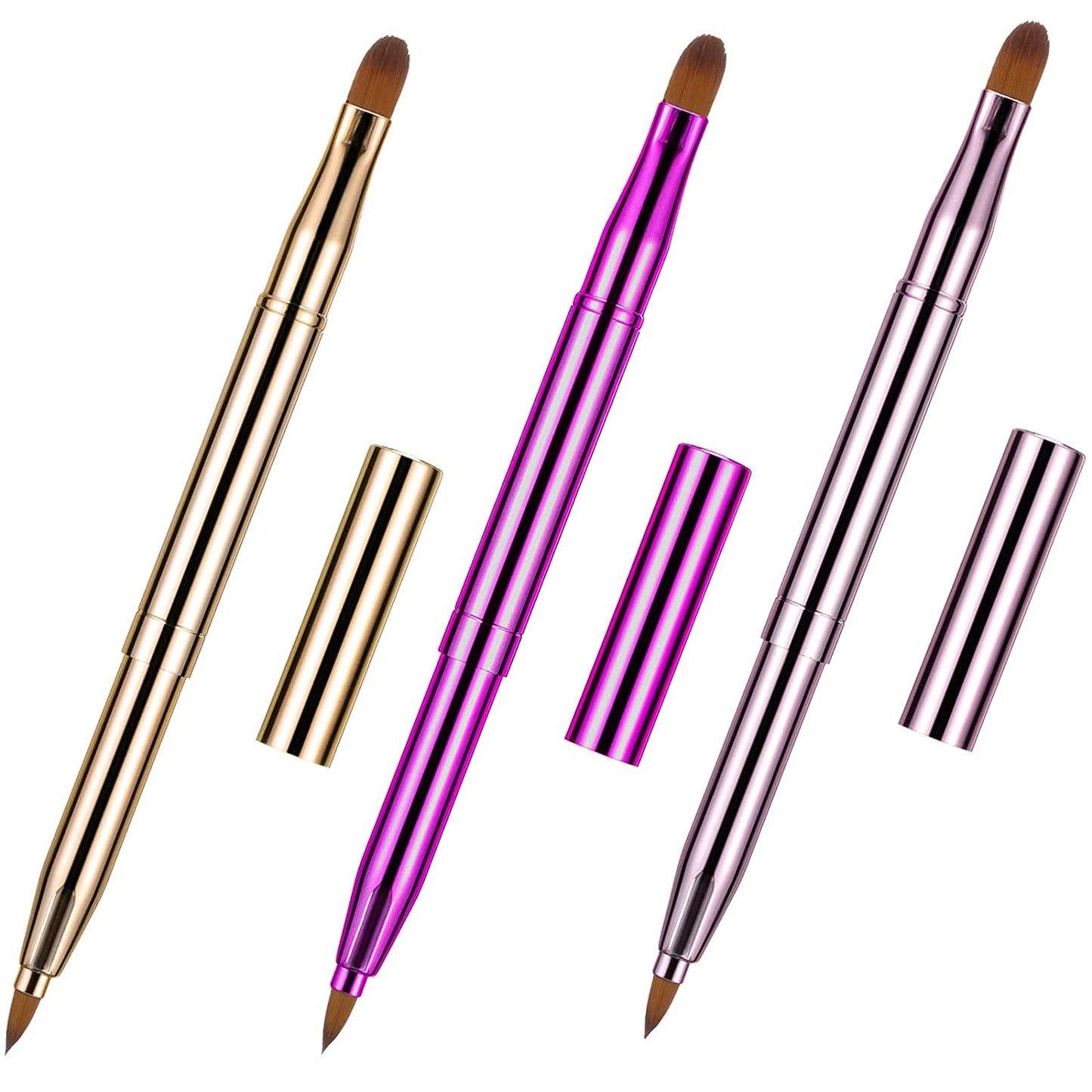Dual End Lip Brush Concealer Brushes 3 Pieces Retractable Lipstick Eyeshadow Foundation Makeup Brush Tool Applicators Set (Gold, Purple, Bright Pink) Health & Beauty > Personal Care > Cosmetics > Cosmetic Tools > Makeup Tools TOODOO Gold, Purple, Bright Pink  
