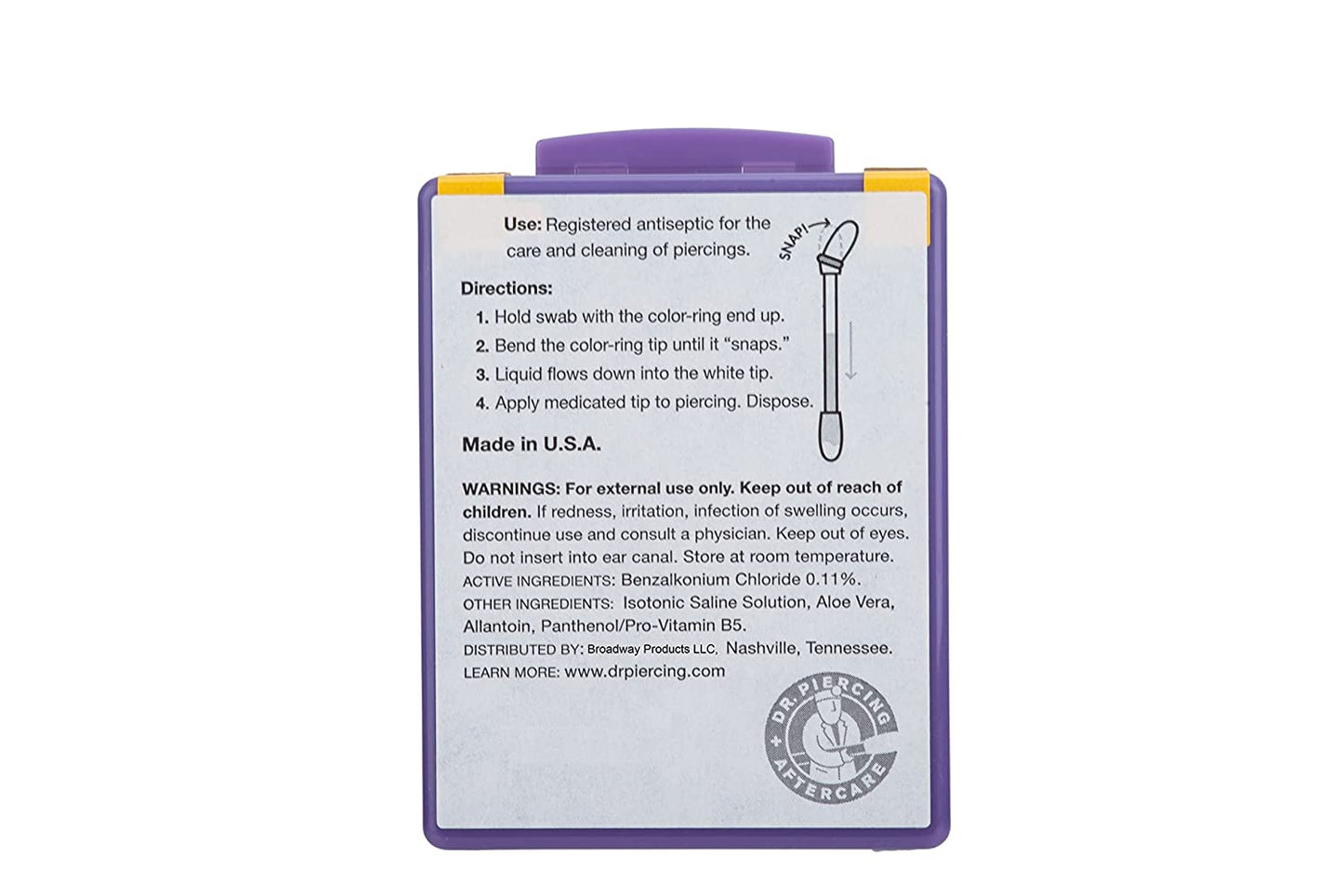 Dr. Piercing Aftercare Medicated Swabs Treat Ear, Nose, Belly, and Body Piercings - Gentle Saline Solution for Piercings - Cleaning Swab Helps Soothe & Hydrate Recovering Skin - 36 Swabs (1-Pack) Apparel & Accessories > Jewelry > Body Jewelry Dr. Piercing's Aftercare   
