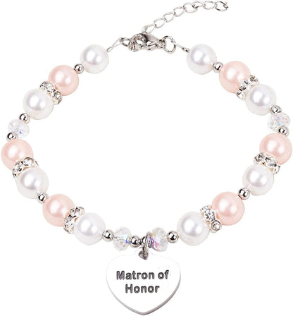 Junior Bridesmaid Bracelet Wedding Party Gifts Bridesmaid Bracelet Maid of Honot Bracelet Matron of Honor Jewerly Bridal Party Gift Bridesmaid Gift Apparel & Accessories > Jewelry > Bracelets AZFEIYA Matron of honor-P  