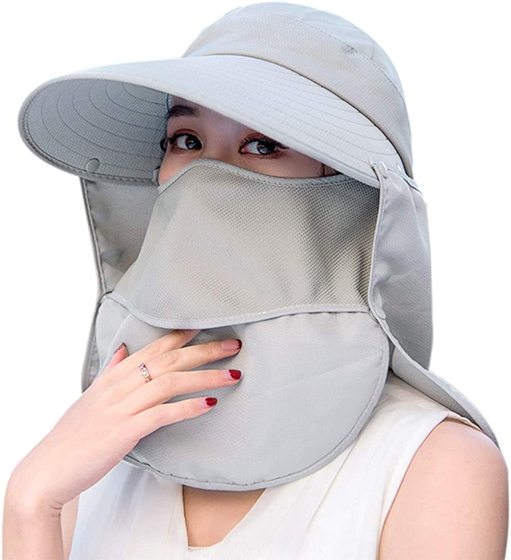Women Sun Wide Brim UV Protection Fishing Hats Foldable Ponytail Summer Hat with Detachable Flap Apparel & Accessories > Clothing Accessories > Hats HICOSKY Gray  