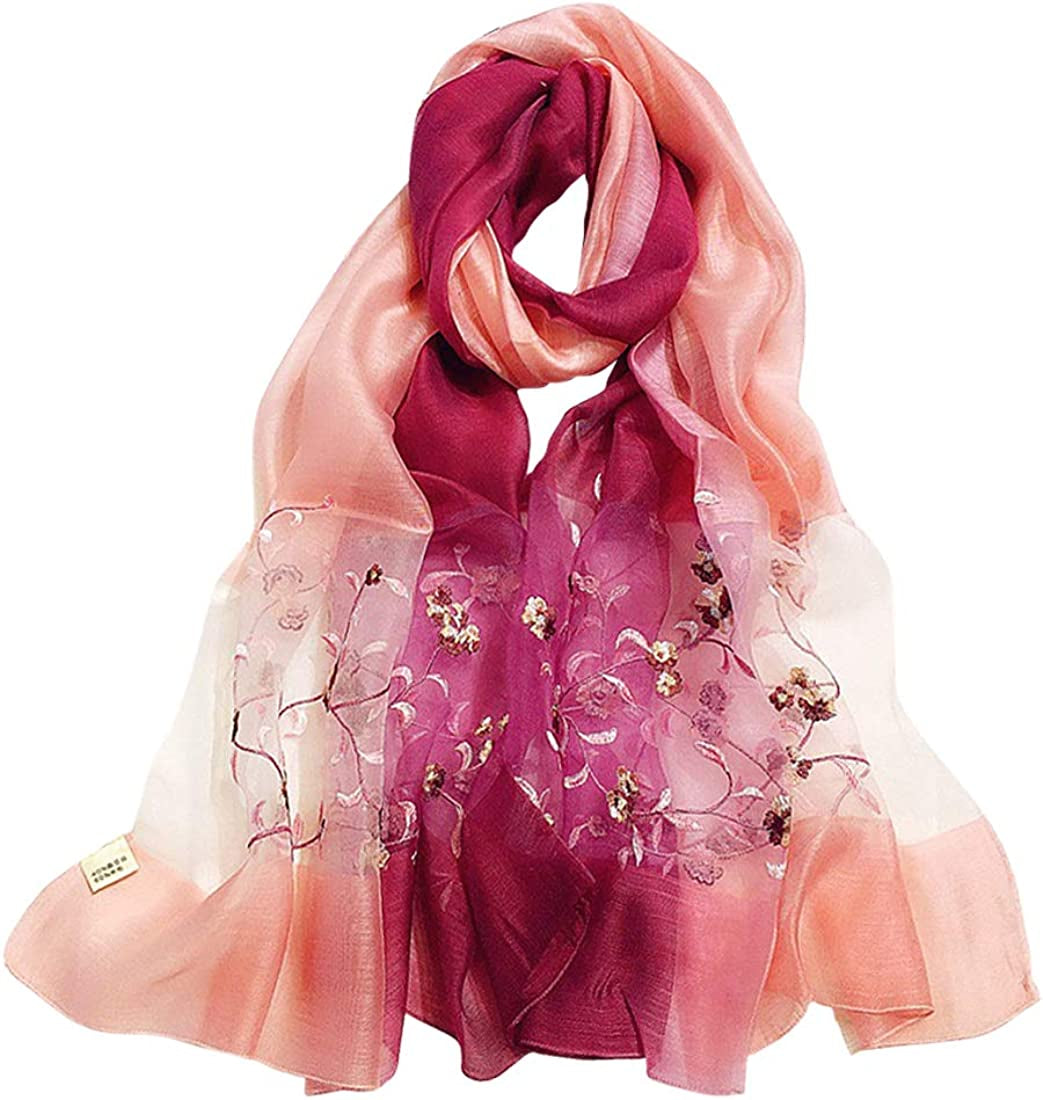 GOFINEE Women Silk&Wool Gradient Embroidered Scarf Headwrap Shawl Apparel & Accessories > Clothing Accessories > Scarves & Shawls GOFINEE Fuchsia  