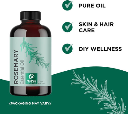 Pure Rosemary Oil for Hair Care - Volumizing Aromatherapy Rosemary Essential Oil for Diffuser plus Hair Skin and Nail Care - Nourishing Rosemary Hair Oil for Enhanced Shine and Dry Scalp Care 2Oz Health & Beauty > Personal Care > Hair Care Maple Holistics   