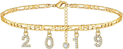 Turandoss Birth Year Number Ankle Bracelets for Women, 14K Gold Filled Dainty CZ Date Anklet Personalized Birth Year Number Ankle Bracelets for Women Beach Foot Jewelry Apparel & Accessories > Jewelry > Anklets Turandoss 2019  