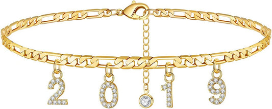 Turandoss Birth Year Number Ankle Bracelets for Women, 14K Gold Filled Dainty CZ Date Anklet Personalized Birth Year Number Ankle Bracelets for Women Beach Foot Jewelry Apparel & Accessories > Jewelry > Anklets Turandoss 2019  