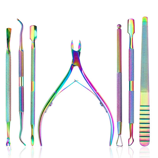 Kalolary 7Pcs Cuticle Nippers and Cutter Kit, Ingrown Toenail File, Triangle Nail Polish Remover Cuticle Pusher Trimmer Stainless Steel Manicure Tools Set for Fingernails and Toenails Health & Beauty > Personal Care > Cosmetics > Cosmetic Tools > Nail Tools Kalolary   