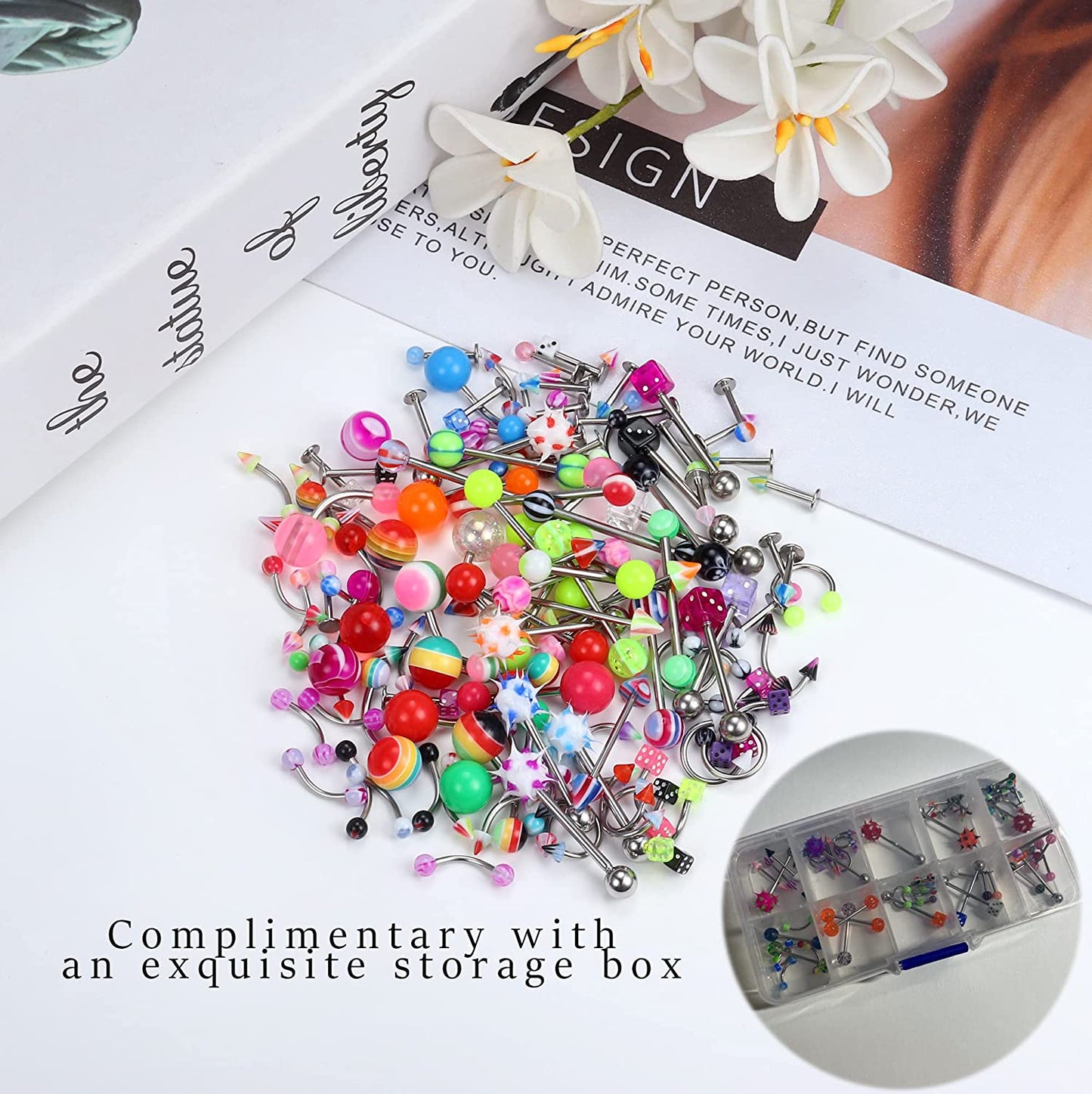 JOERICA 115 Pcs Body Piercing Jewelry for All Piercings 316L Stainless Steel Tongue Nipple Eyebrow Lip Belly Button Nose Tragus Horseshoe Barbell Rings Body Piercing for Women Piercings Jewelry Set 14G-20G Apparel & Accessories > Jewelry > Body Jewelry JOERICA   