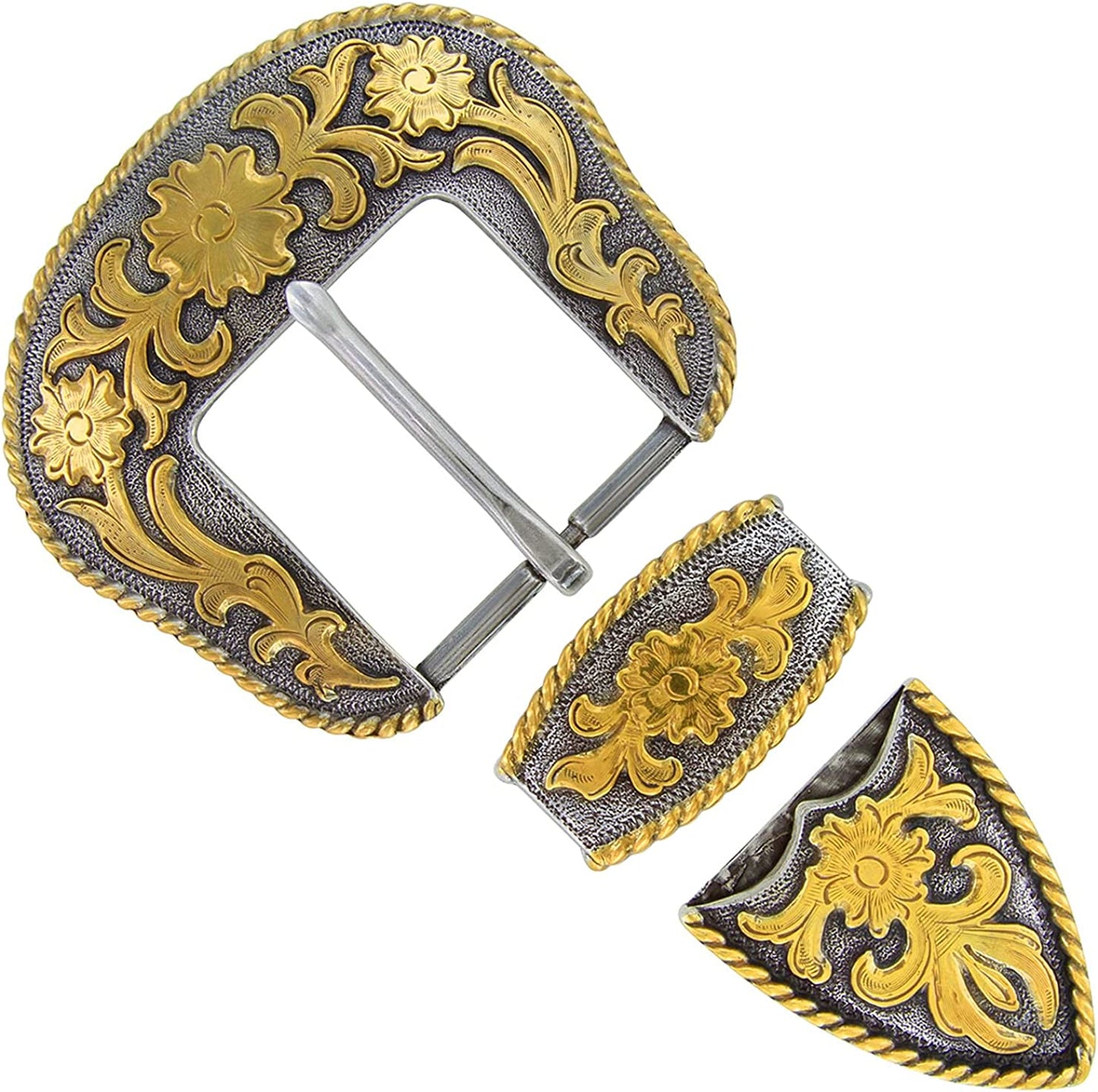 Cowboy Cowgirl Western Floral Engraved Replacement Belt Buckle Set Fits 1-1/2"(38Mm) Belt Strap Apparel & Accessories > Clothing Accessories > Belt Buckles Cowboy Craft Antique Gold  