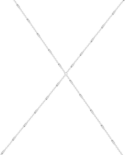 Body Chains for Women Sexy Skinny Crossover Full Body Jewelry for Bikini Swimsuit Wedding Dress Necklace and Belly Chain Set Apparel & Accessories > Jewelry > Body Jewelry Tosmifairy Cuboid+Silver Iron Chain  