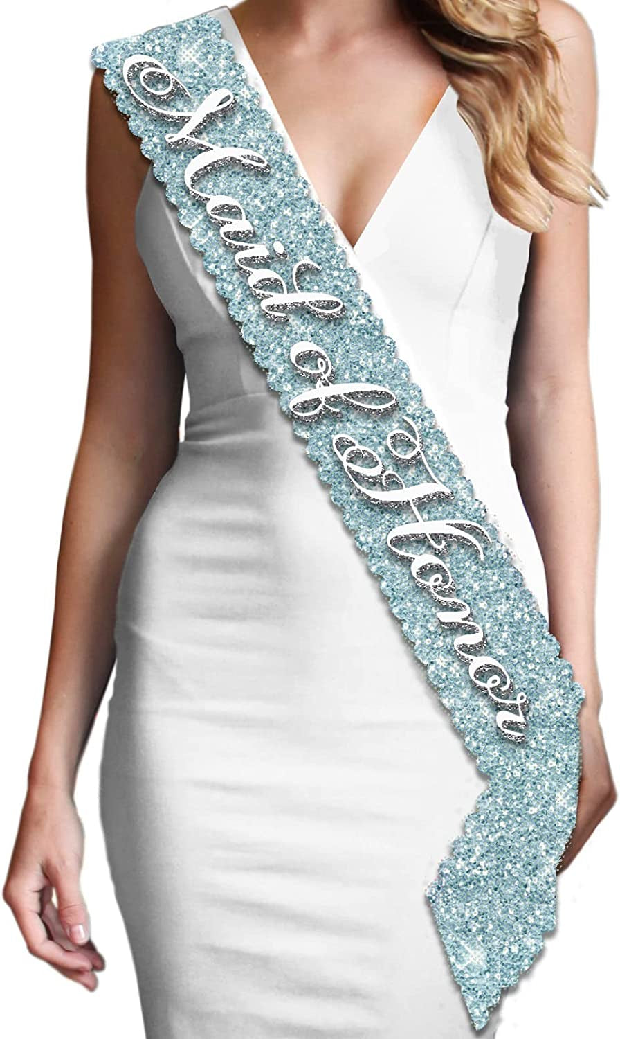 Blue Flirty Bride to Be Sash - Premium BRIDAL GRADE SATIN & Real CRYSTAL Rhinestone Bride to Be Satin Sash - Bachelorette Accessory Bride Gift - Classic Royal Blue Sash(Flrty B2B) Apparel & Accessories > Clothing Accessories > Sashes RhinestoneSash Maid of Honor (Ice Blue Sparkle) One Size Fits Most 
