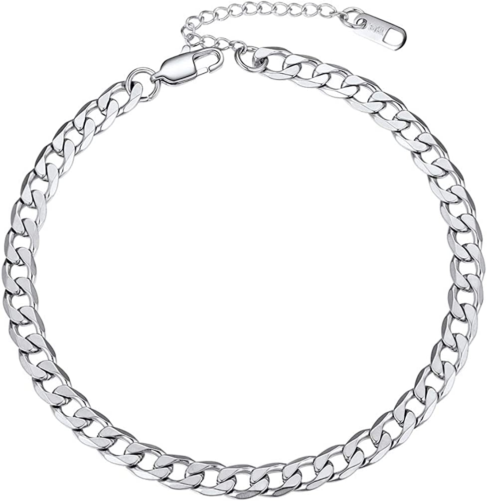 PROSTEEL Stainless Steel Chain Anklets for Men Women, Silver/Gold Tone, Ankle Bracelets Hypoallergenic, 8-10.5 Inch Adjustable, Come Gift Box Apparel & Accessories > Jewelry > Anklets Prosteel Jewelry C: silver-cuban chain-6mm  