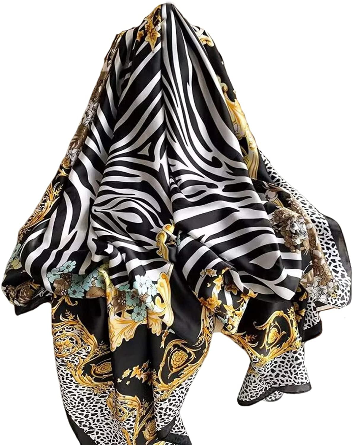 Fashion Scarves 100% Silk Felling Scarf Long Lightweight Sunscreen Shawls Wrap for Women Hair Scarves Apparel & Accessories > Clothing Accessories > Scarves & Shawls Aufeel Luxurious Black  