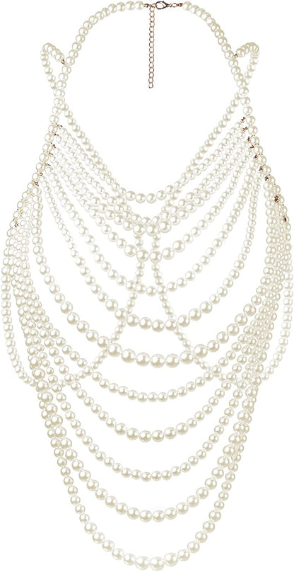 BELLULULU Women'S Pearl Body Chain Bra Sexy Bikini Body Chain-Shoulder Necklace Paris Fashion Body Chain Jewelry Show Apparel & Accessories > Jewelry > Body Jewelry BELLALULU Pearl-D  