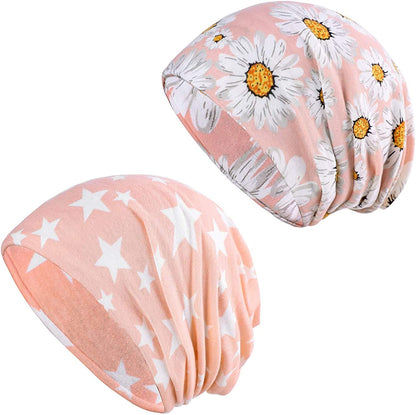 HONENNA Printed Turban Headband Chemo Cap Soft Sleep Beanie Apparel & Accessories > Clothing Accessories > Headwear HONENNA (1pc Star + 1pc Chrysanthemum) / Pack  