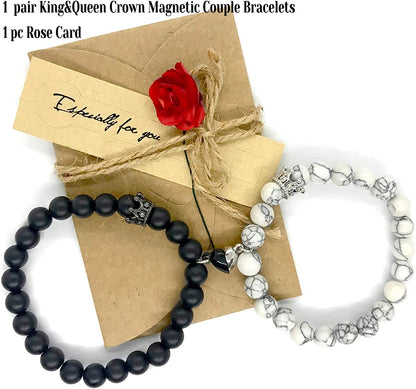 Magnetic Bracelets for Couples King&Queen Crown His and Her Bracelets Heart Matching Bracelets Long Distance Relationship Gifts for Boyfriend and Girlfriend on Anniversary Couples Jewelry for Women Men Apparel & Accessories > Jewelry > Bracelets Ymeeaa   
