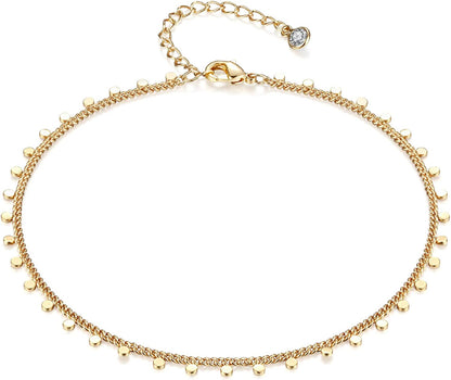 Women Dainty Anklet,14K Gold Plated Satellite Anklet Double Layered Cute Beads Chain Tassel Coin Disc Heart Summer Ankle Bracelet Boho Beach Foot Chain Apparel & Accessories > Jewelry > Anklets Befettly   