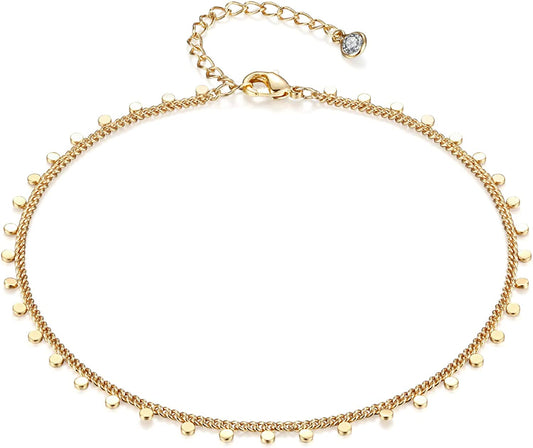 Women Dainty Anklet,14K Gold Plated Satellite Anklet Double Layered Cute Beads Chain Tassel Coin Disc Heart Summer Ankle Bracelet Boho Beach Foot Chain Apparel & Accessories > Jewelry > Anklets Befettly   