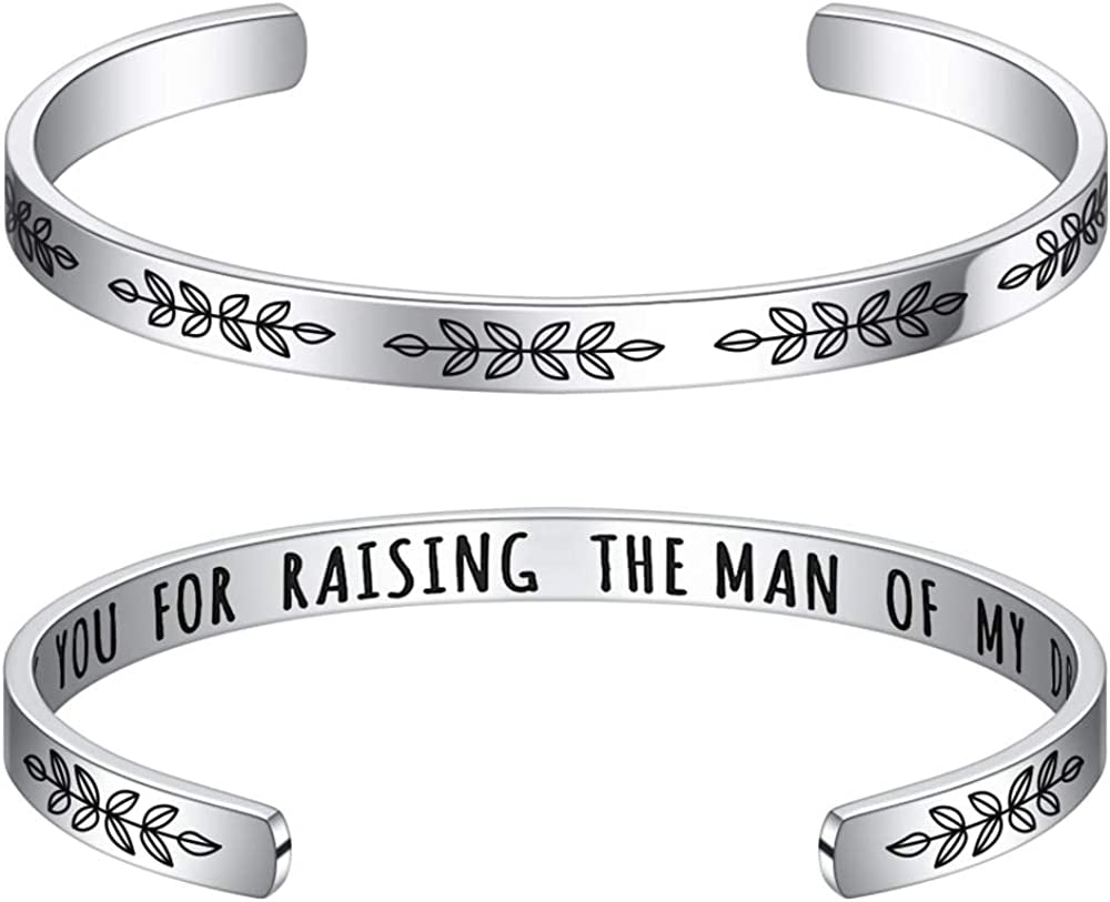 M MOOHAM Bracelets for Women- Engraved Quote Inspirational Bracelet Birthday Christmas Funny Gifts for Best Friend, Daughter, Son, Sister, Niece, Mom, Coworkers, Stainless Steel Jewelry Apparel & Accessories > Jewelry > Bracelets M MOOHAM Wedding gifts-Thank you for raising the man of my dreams  