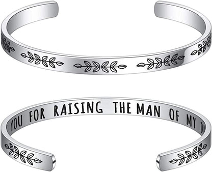 M MOOHAM Bracelets for Women- Engraved Quote Inspirational Bracelet Birthday Christmas Funny Gifts for Best Friend, Daughter, Son, Sister, Niece, Mom, Coworkers, Stainless Steel Jewelry Apparel & Accessories > Jewelry > Bracelets M MOOHAM Wedding gifts-Thank you for raising the man of my dreams  