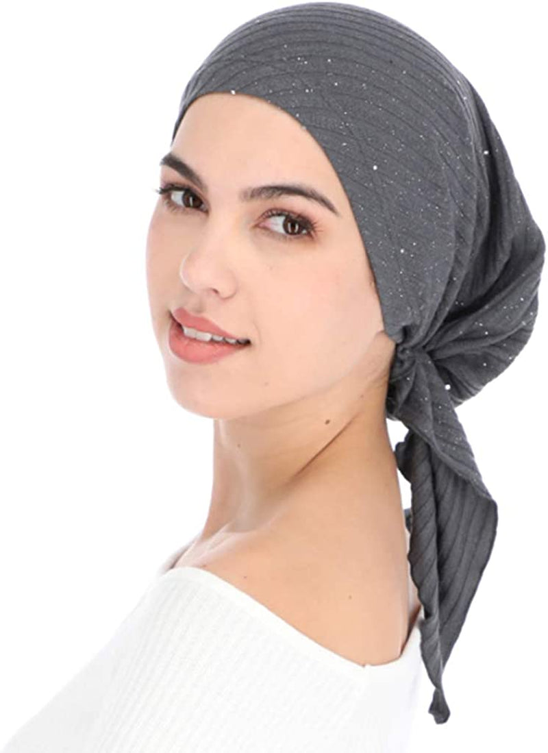 Madison Headwear Pretied Head Scarves for Women Featuring a Unique Sparkly Foil Finish and Stretchy Ribbed Fabric Apparel & Accessories > Clothing Accessories > Headwear Madison Headwear Heather Grey  