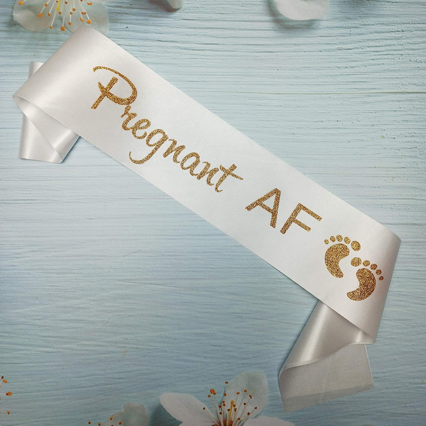 Baby Shower Mom Sash, Pregnant AF Sash for Mommy to Be, Baby Gender Reveal Pregnancy Announcement Decorations, Pink or Blue Boy or Girl Sex Reveal Supplies, Future Mummy Gift, White Apparel & Accessories > Clothing Accessories > Sashes Magnusson's Garden   