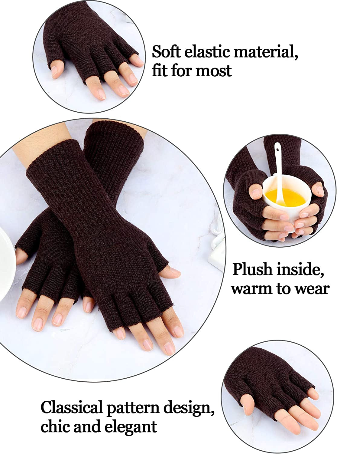Unisex Half Finger Gloves Winter Stretchy Knit Fingerless Typing Gloves for Women Apparel & Accessories > Clothing Accessories > Gloves & Mittens SATINIOR   