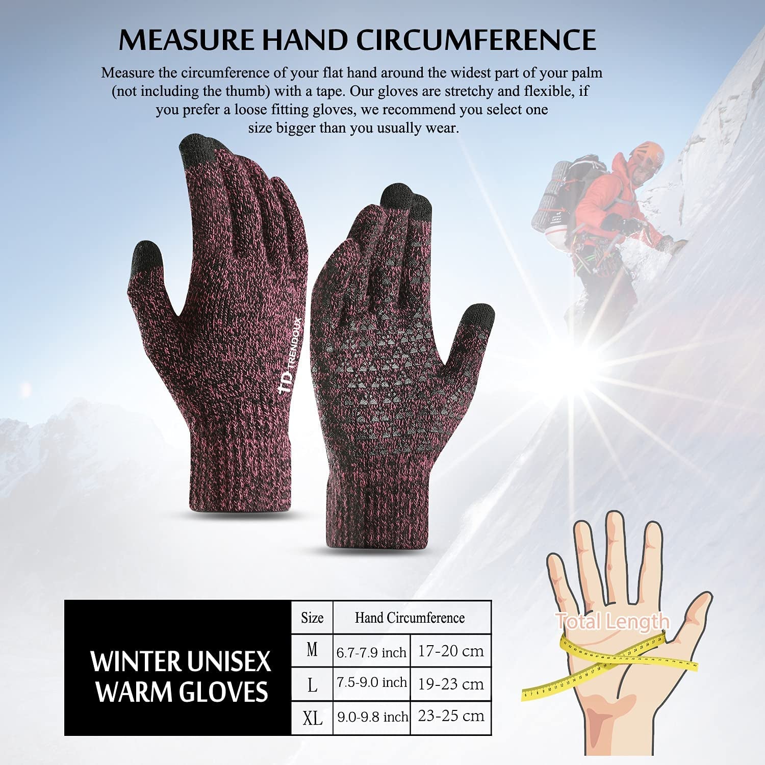 TRENDOUX Winter Gloves for Men Women - Upgraded Touch Screen Anti-Slip Silicone Gel - Elastic Cuff - Thermal Soft Knit Lining Apparel & Accessories > Clothing Accessories > Gloves & Mittens TRENDOUX   
