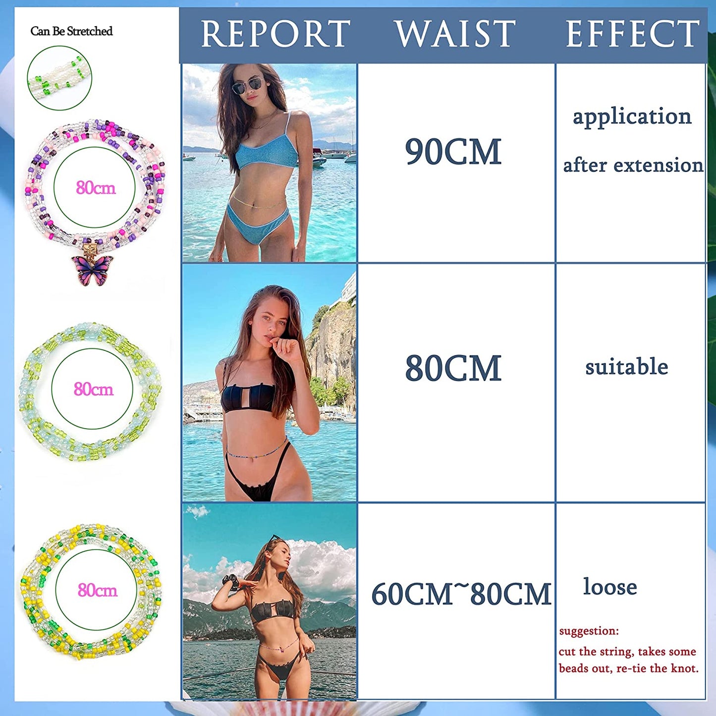 Sanfenly 24Pcs Waist Beads for Women Colorful African Elastic Beads plus Size Waist Chains Summer Beach Bikini Layered Waist Jewelry Belly Beads Body Chains Set Apparel & Accessories > Jewelry > Body Jewelry Sanfenly   