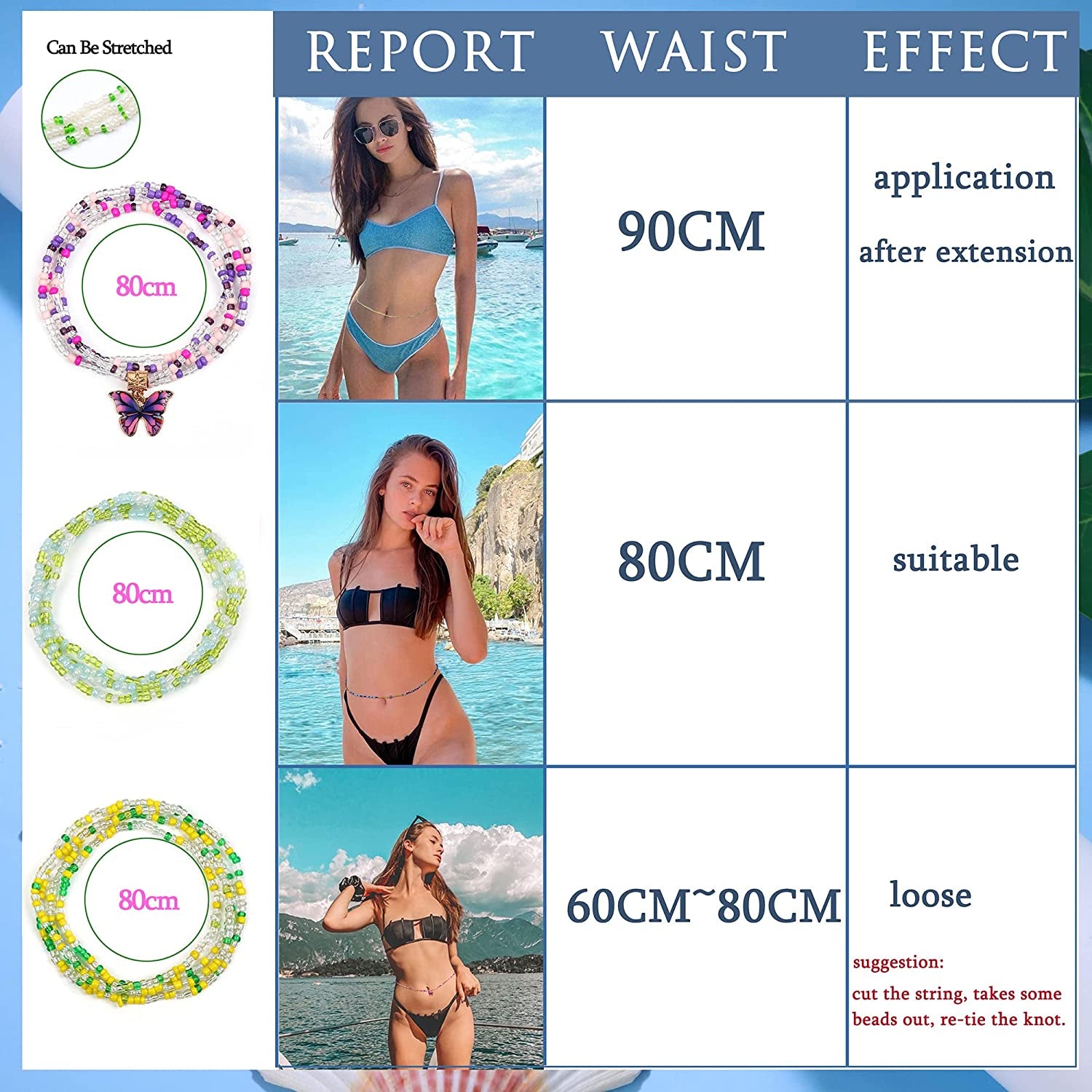 Sanfenly 24Pcs Waist Beads for Women Colorful African Elastic Beads plus Size Waist Chains Summer Beach Bikini Layered Waist Jewelry Belly Beads Body Chains Set Apparel & Accessories > Jewelry > Body Jewelry Sanfenly   